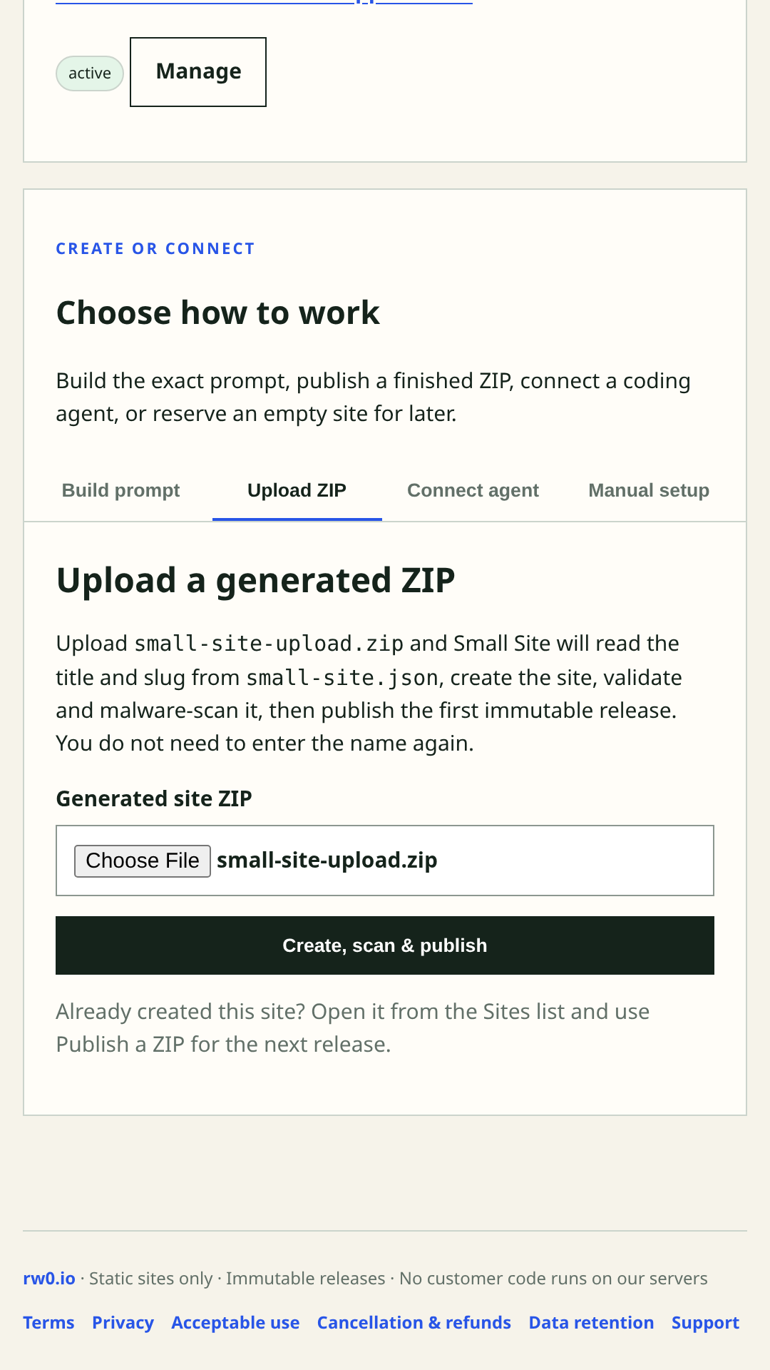 Select one finished ZIP in the Small Site production walkthrough