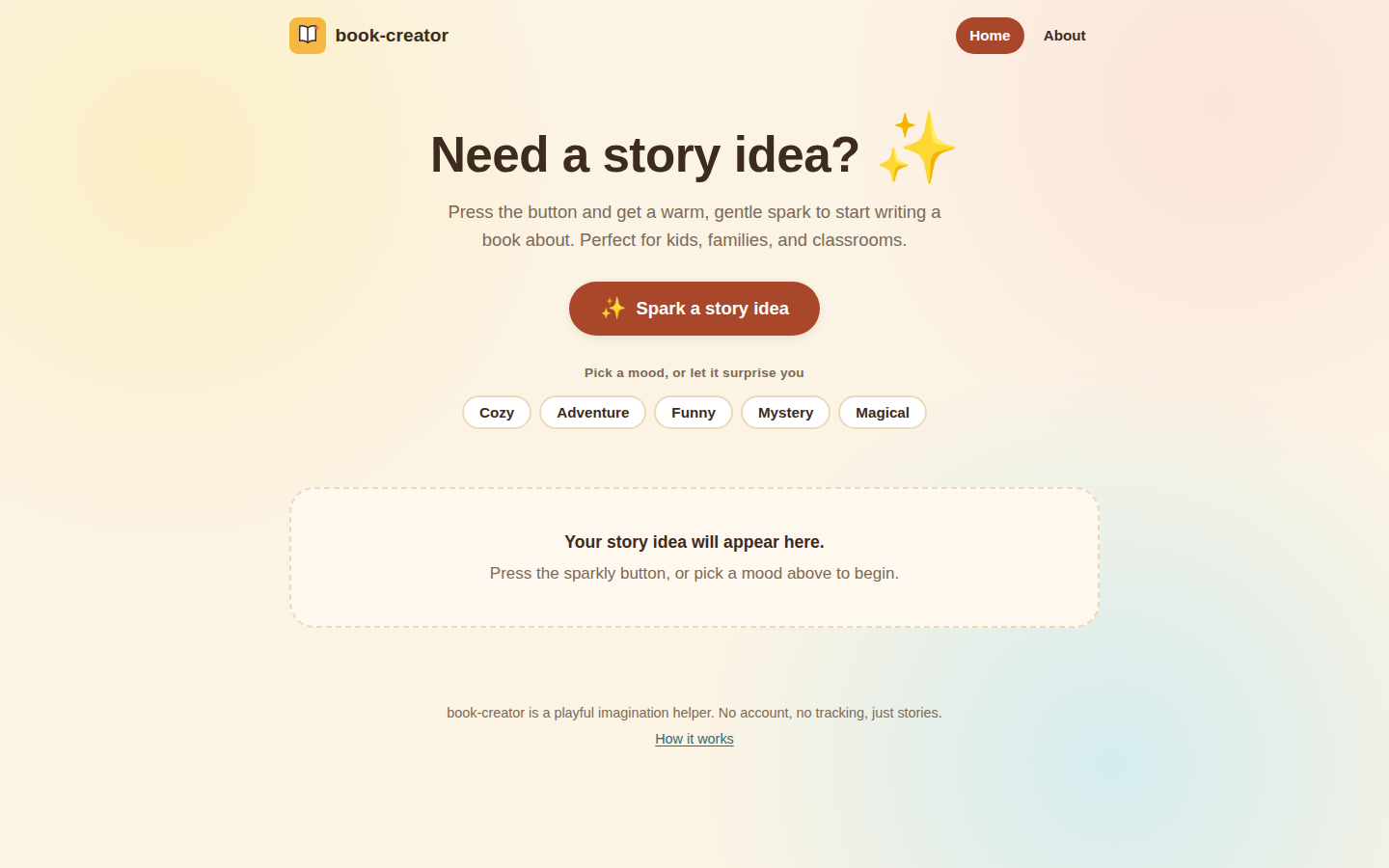 Homepage of book-creator